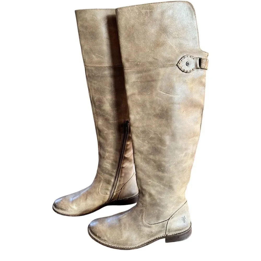 Frye SHIRLEY Distressed Grain Leather OVER THE KNEE Boots Women 9B